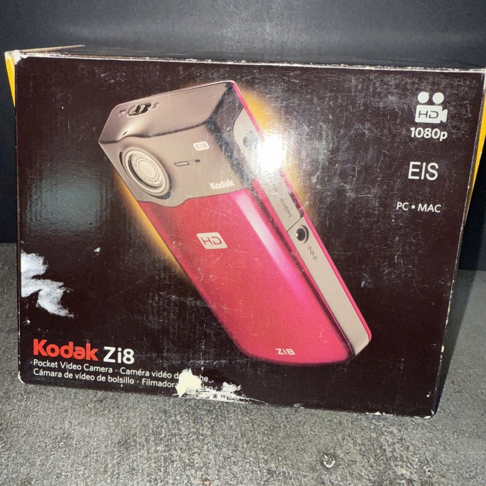 Kodak Zi8 1080P HD Pocket Video Camera Camcorder Raspberry W/ Stand Case Tested